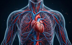 Schemat układu krwionośnego z sercem w centralnym miejscu, foto poglądowe.